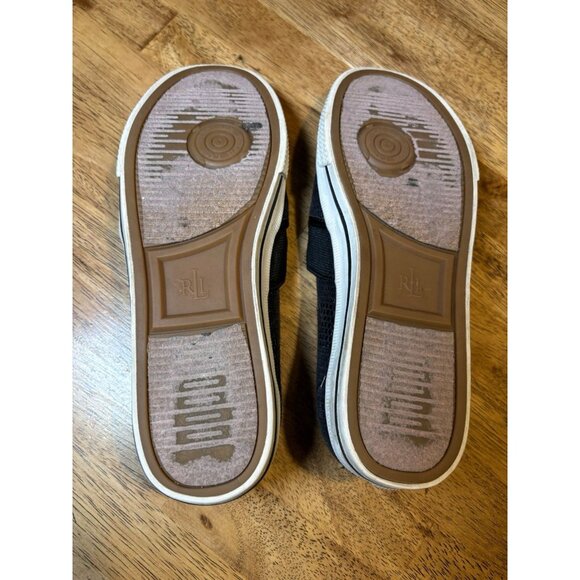 LAUREN RALPH LAUREN Jinny Black Slip On Sneakers Faux Straw Casual Preppy Size 6 - Picture 5 of 6